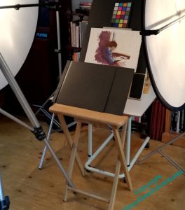 Setup for photographing watercolours or other small flat things
