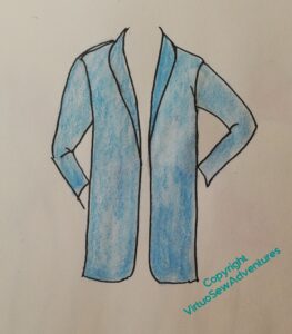 Painted sketch of a longline jacket with a shawl collar