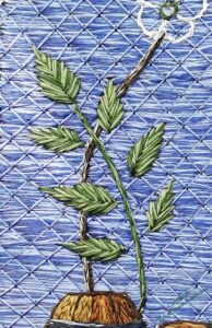 A rather sketchy spray of rose leaves.