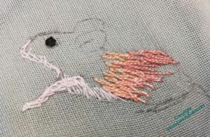 Starting to stitch. I started with single strands of stranded cotton, but then moved to variegated silk.